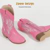 imagePANDANINJIA Girls Cowboy Boots Toddler Cowgirl Boots Little Big Kids Western Mid Calf Round Toe Embroidered Horse Riding Shoes BootiesPointed Toe Fuchsia