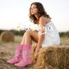 imagePANDANINJIA Girls Cowboy Boots Toddler Cowgirl Boots Little Big Kids Western Mid Calf Round Toe Embroidered Horse Riding Shoes BootiesPointed Toe Fuchsia