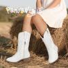 imagePANDANINJIA Girls Cowboy Boots Toddler Cowgirl Boots Little Big Kids Western Mid Calf Round Toe Embroidered Horse Riding Shoes BootiesPointed Toe White