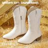 imagePANDANINJIA Girls Cowboy Boots Toddler Cowgirl Boots Little Big Kids Western Mid Calf Round Toe Embroidered Horse Riding Shoes BootiesPointed Toe White