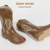 imagePANDANINJIA Girls Cowboy Boots Toddler Cowgirl Boots Little Big Kids Western Mid Calf Round Toe Embroidered Horse Riding Shoes BootiesRound Toe Brown