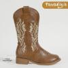 imagePANDANINJIA Girls Cowboy Boots Toddler Cowgirl Boots Little Big Kids Western Mid Calf Round Toe Embroidered Horse Riding Shoes BootiesRound Toe Brown