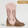 imagePANDANINJIA Girls Cowboy Boots Toddler Cowgirl Boots Little Big Kids Western Mid Calf Round Toe Embroidered Horse Riding Shoes BootiesRound Toe Pinkbrown