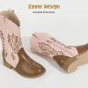 imagePANDANINJIA Girls Cowboy Boots Toddler Cowgirl Boots Little Big Kids Western Mid Calf Round Toe Embroidered Horse Riding Shoes BootiesRound Toe Pinkbrown