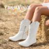 imagePANDANINJIA Girls Cowboy Boots Toddler Cowgirl Boots Little Big Kids Western Mid Calf Round Toe Embroidered Horse Riding Shoes BootiesRound Toe White