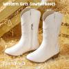 imagePANDANINJIA Girls Cowboy Boots Toddler Cowgirl Boots Little Big Kids Western Mid Calf Round Toe Embroidered Horse Riding Shoes BootiesRound Toe White