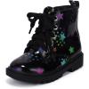 imagePANDANINJIA Girls Boys Combat Short Ankle Boots Fashion Dress Booties Side Zipper Waterproof Shoes with Lace Up for Toddler Little KidBlack Star