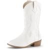 imagePANDANINJIA Girls Cowboy Boots Toddler Cowgirl Boots Little Big Kids Western Mid Calf Round Toe Embroidered Horse Riding Shoes BootiesPointed Toe White