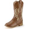 imagePANDANINJIA Girls Cowboy Boots Toddler Cowgirl Boots Little Big Kids Western Mid Calf Round Toe Embroidered Horse Riding Shoes BootiesRound Toe Brown