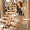 imagePANDANINJIA Girls Sandals Wedge Platform Espadrille Little Big Kid Girls Heels Open Toe Summer Dress ShoesBlack Nubuck