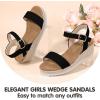 imagePANDANINJIA Girls Sandals Wedge Platform Espadrille Little Big Kid Girls Heels Open Toe Summer Dress ShoesBlack Nubuck