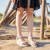 imagePANDANINJIA Girls Sandals Wedge Platform Espadrille Little Big Kid Girls Heels Open Toe Summer Dress ShoesNude Nubuck