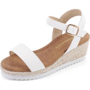 imagePANDANINJIA Girls Sandals Wedge Platform Espadrille Little Big Kid Girls Heels Open Toe Summer Dress ShoesWhite Pu