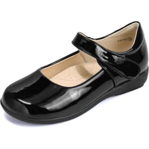 imagePANDANINJIA Sandy Girls Mary Jane School Uniform Shoes Dress Girls Flats for Toddler Little Kid Big KidBlack Patent
