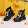 imagePANDANINJIA Girls Boys Combat Short Ankle Boots Fashion Dress Booties Side Zipper Waterproof Shoes with Lace Up for Toddler Little KidBlackcolourful