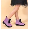 imagePANDANINJIA Girls Boys Combat Short Ankle Boots Fashion Dress Booties Side Zipper Waterproof Shoes with Lace Up for Toddler Little KidPurplebright