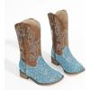imagePANDANINJIA Girls Cowgirl Boots Kids Toddler Cowboy Boots Round Toe Mid Calf Western Riding Booties ShoesBluesequin