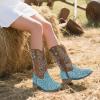 imagePANDANINJIA Girls Cowgirl Boots Kids Toddler Cowboy Boots Round Toe Mid Calf Western Riding Booties ShoesBluesequin