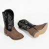 imagePANDANINJIA Girls Cowgirl Boots Kids Toddler Cowboy Boots Round Toe Mid Calf Western Riding Booties ShoesBrown
