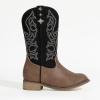 imagePANDANINJIA Girls Cowgirl Boots Kids Toddler Cowboy Boots Round Toe Mid Calf Western Riding Booties ShoesBrown