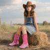 imagePANDANINJIA Girls Cowgirl Boots Kids Toddler Cowboy Boots Round Toe Mid Calf Western Riding Booties ShoesPinksequin