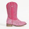 imagePANDANINJIA Girls Cowgirl Boots Kids Toddler Cowboy Boots Round Toe Mid Calf Western Riding Booties ShoesPinksequin