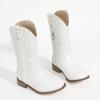 imagePANDANINJIA Girls Cowgirl Boots Kids Toddler Cowboy Boots Round Toe Mid Calf Western Riding Booties ShoesWhitepu