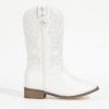 imagePANDANINJIA Girls Cowgirl Boots Kids Toddler Cowboy Boots Round Toe Mid Calf Western Riding Booties ShoesWhitepu