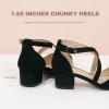 imagePANDANINJIA Girls Dress Shoes High Heels Flower Girl Pointed Closed Toe Cross Strap Wedding Party Mary Jane Little Big Kid Pump ShoeBlack Suede