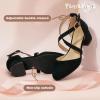 imagePANDANINJIA Girls Dress Shoes High Heels Flower Girl Pointed Closed Toe Cross Strap Wedding Party Mary Jane Little Big Kid Pump ShoeBlack Suede
