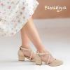 imagePANDANINJIA Girls Dress Shoes High Heels Flower Girl Pointed Closed Toe Cross Strap Wedding Party Mary Jane Little Big Kid Pump ShoeGold Glitter