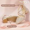 imagePANDANINJIA Girls Dress Shoes High Heels Flower Girl Pointed Closed Toe Cross Strap Wedding Party Mary Jane Little Big Kid Pump ShoeGold Glitter