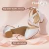 imagePANDANINJIA Girls Dress Shoes High Heels Flower Girl Pointed Closed Toe Cross Strap Wedding Party Mary Jane Little Big Kid Pump ShoeWhite Pu