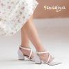 imagePANDANINJIA Girls Dress Shoes High Heels Flower Girl Pointed Closed Toe Cross Strap Wedding Party Mary Jane Little Big Kid Pump ShoeWhite Pu