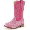 imagePANDANINJIA Girls Cowgirl Boots Kids Toddler Cowboy Boots Round Toe Mid Calf Western Riding Booties ShoesPinksequin