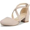 imagePANDANINJIA Girls Dress Shoes High Heels Flower Girl Pointed Closed Toe Cross Strap Wedding Party Mary Jane Little Big Kid Pump ShoeNude Nubuck
