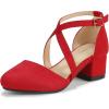 imagePANDANINJIA Girls Dress Shoes High Heels Flower Girl Pointed Closed Toe Cross Strap Wedding Party Mary Jane Little Big Kid Pump ShoeRed Suede