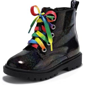 imagePANDANINJIA Girls Boys Combat Short Ankle Boots Fashion Dress Booties Side Zipper Waterproof Shoes with Lace Up for Toddler Little KidBlackcolourful