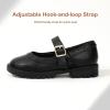 imagePANDANINJIA Girls Mary Jane School Dress Shoes for Little Big Kid Uniform Chunky Heel Closed Round Toe FlatsBlack Pu