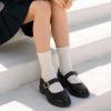 imagePANDANINJIA Girls Mary Jane School Dress Shoes for Little Big Kid Uniform Chunky Heel Closed Round Toe FlatsBlack Pu