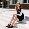 imagePANDANINJIA Girls Mary Jane School Dress Shoes for Little Big Kid Uniform Chunky Heel Closed Round Toe FlatsBlack Pu