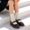 imagePANDANINJIA Girls Mary Jane School Dress Shoes for Little Big Kid Uniform Chunky Heel Closed Round Toe FlatsBrown Pu