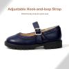 imagePANDANINJIA Girls Mary Jane School Dress Shoes for Little Big Kid Uniform Chunky Heel Closed Round Toe FlatsNavy Pu