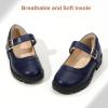 imagePANDANINJIA Girls Mary Jane School Dress Shoes for Little Big Kid Uniform Chunky Heel Closed Round Toe FlatsNavy Pu