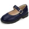 imagePANDANINJIA Girls Mary Jane School Dress Shoes for Little Big Kid Uniform Chunky Heel Closed Round Toe FlatsNavy Pu