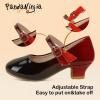 imagePANDANINJIA Molly Girls Dress Shoes Mary Jane Heels Flower Wedding Party Back to School Pump Shoes for Toddler Little KidM Red Black