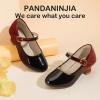 imagePANDANINJIA Molly Girls Dress Shoes Mary Jane Heels Flower Wedding Party Back to School Pump Shoes for Toddler Little KidM Red Black