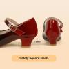imagePANDANINJIA Molly Girls Dress Shoes Mary Jane Heels Flower Wedding Party Back to School Pump Shoes for Toddler Little KidM Red Black