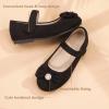 imagePANDANINJIA Rika Girls Dress Shoes Flower Girl Mary Jane Flats Wedding Party School Shoes for Toddler Little Kid Big KidBlacksuede