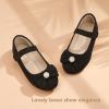 imagePANDANINJIA Rika Girls Dress Shoes Flower Girl Mary Jane Flats Wedding Party School Shoes for Toddler Little Kid Big KidBlacksuede